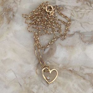10K?Yellow Gold Heart & Diamond Pendant Necklace 20” Chain